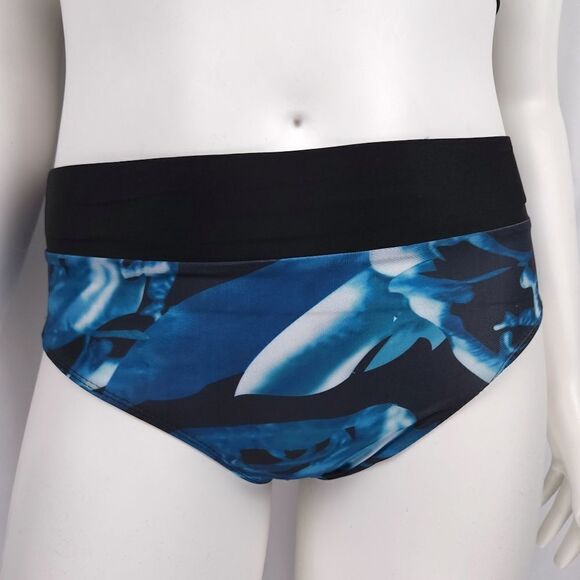 BlackāandĀ Blue Abstract Pattern Low Cut Halter Top and Swim Brief Bikini Set - Picture 3 of 7
